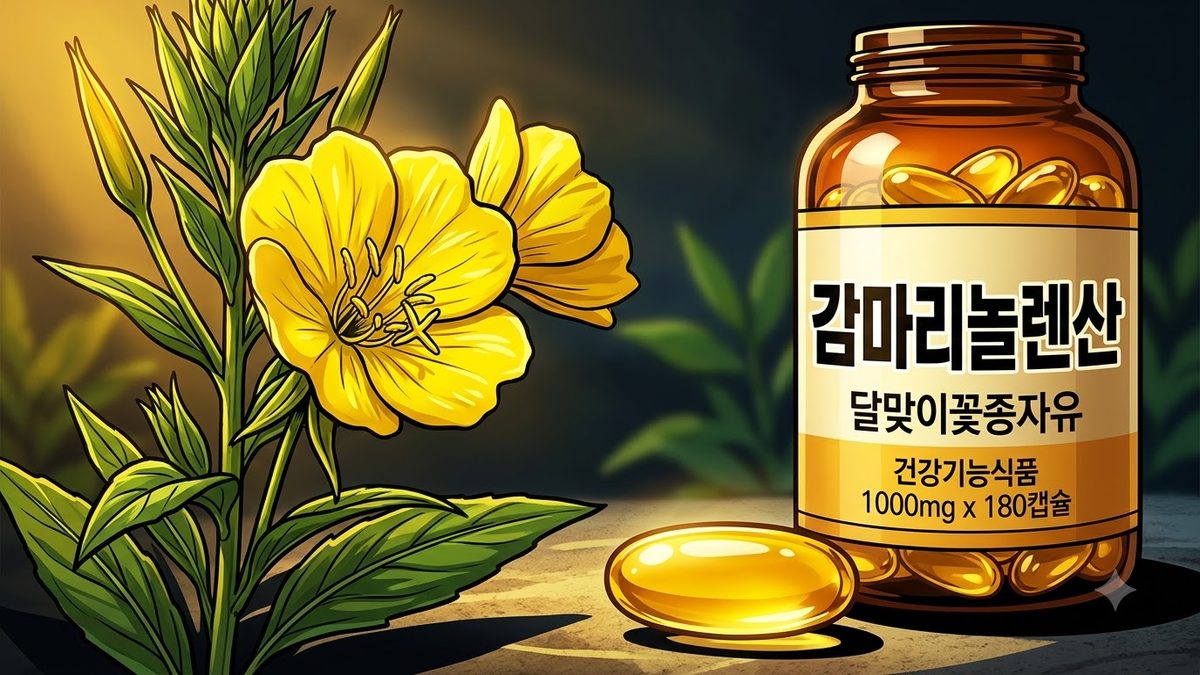감마리놀렌산 함유 유지 제품 라벨을 비교하는 장면