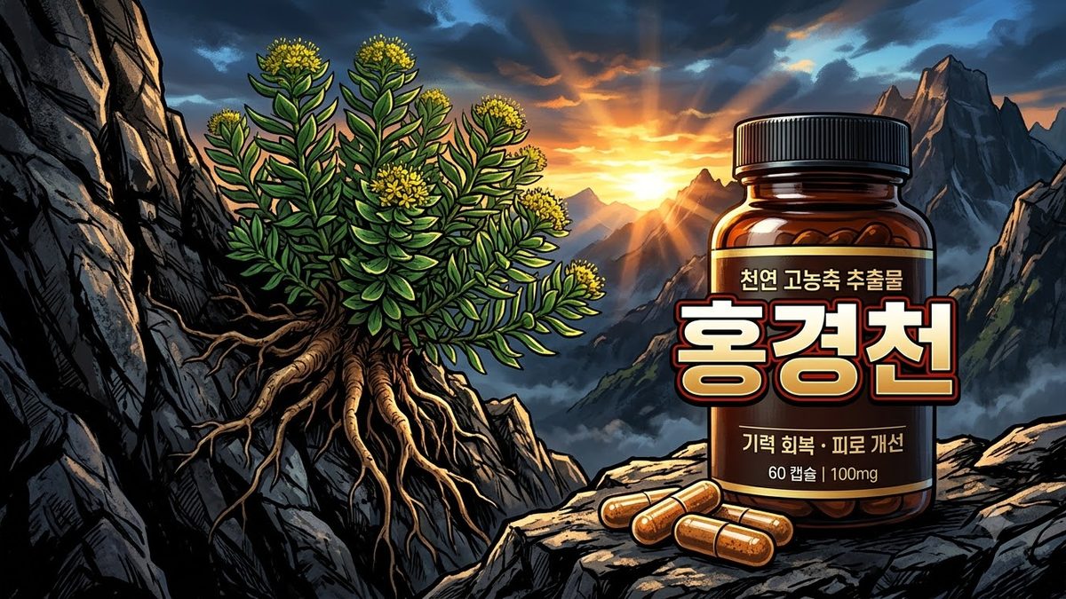 홍경천 추출물 제품 라벨을 비교하는 장면
