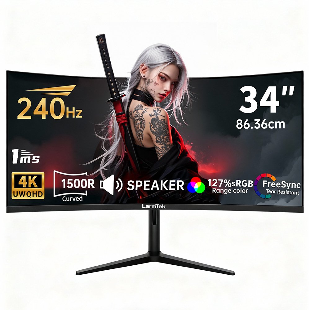 LarmTek 게이밍 모니터 27인치 34인치 49인치 울트라와이드 FHD/4K/5K 165Hz/240Hz 커브드 화면 고주사율 내장스피커 높이조절 스탠드, 88cm, 34inch 4K 240Hz할인 상세 이미지 1