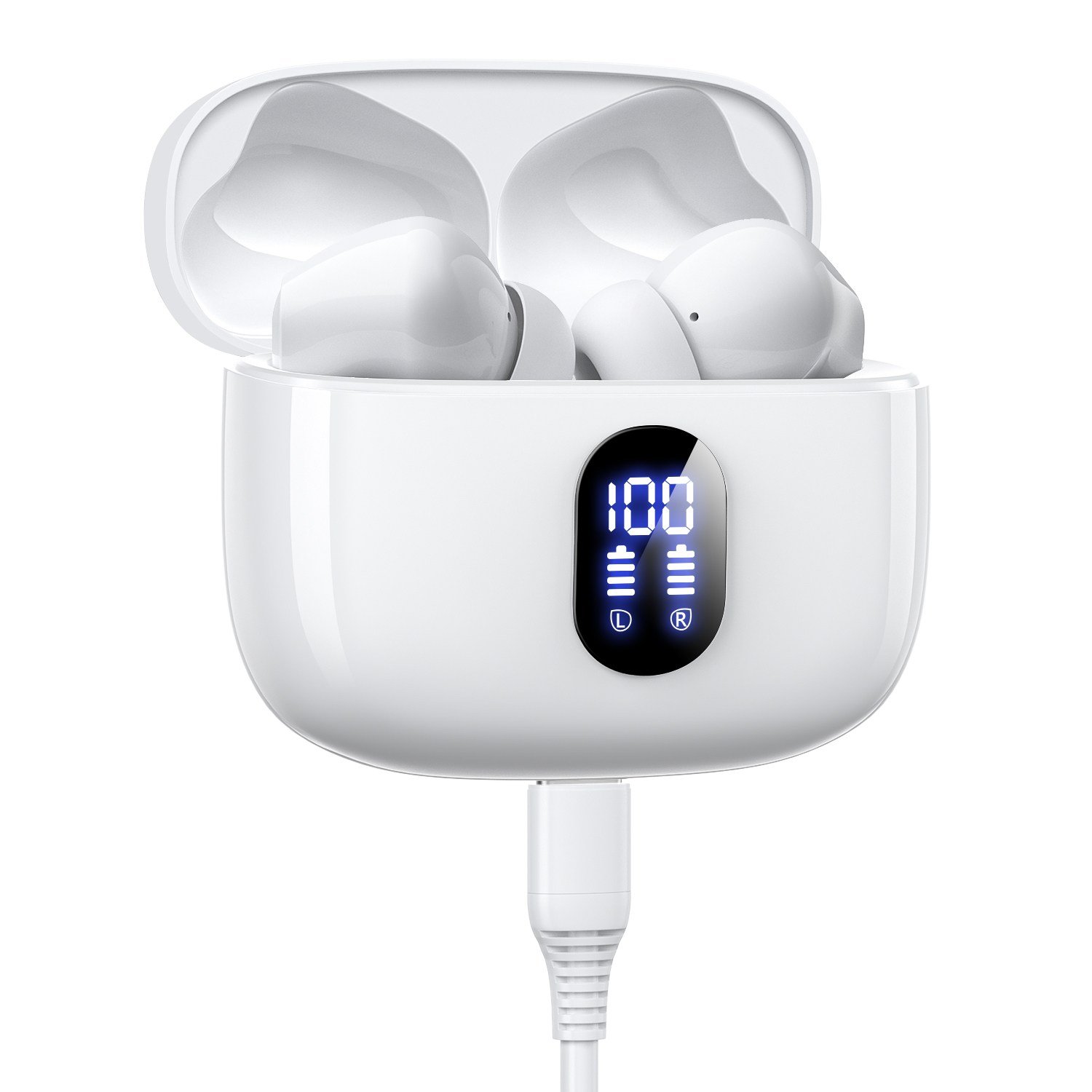 OMIIYA 무선 블루투스 이어폰 ENC 커널형 노이즈 캔슬링 HiFi 고음질 C타입 이어폰, 화이트, T18할인 상세 이미지 2