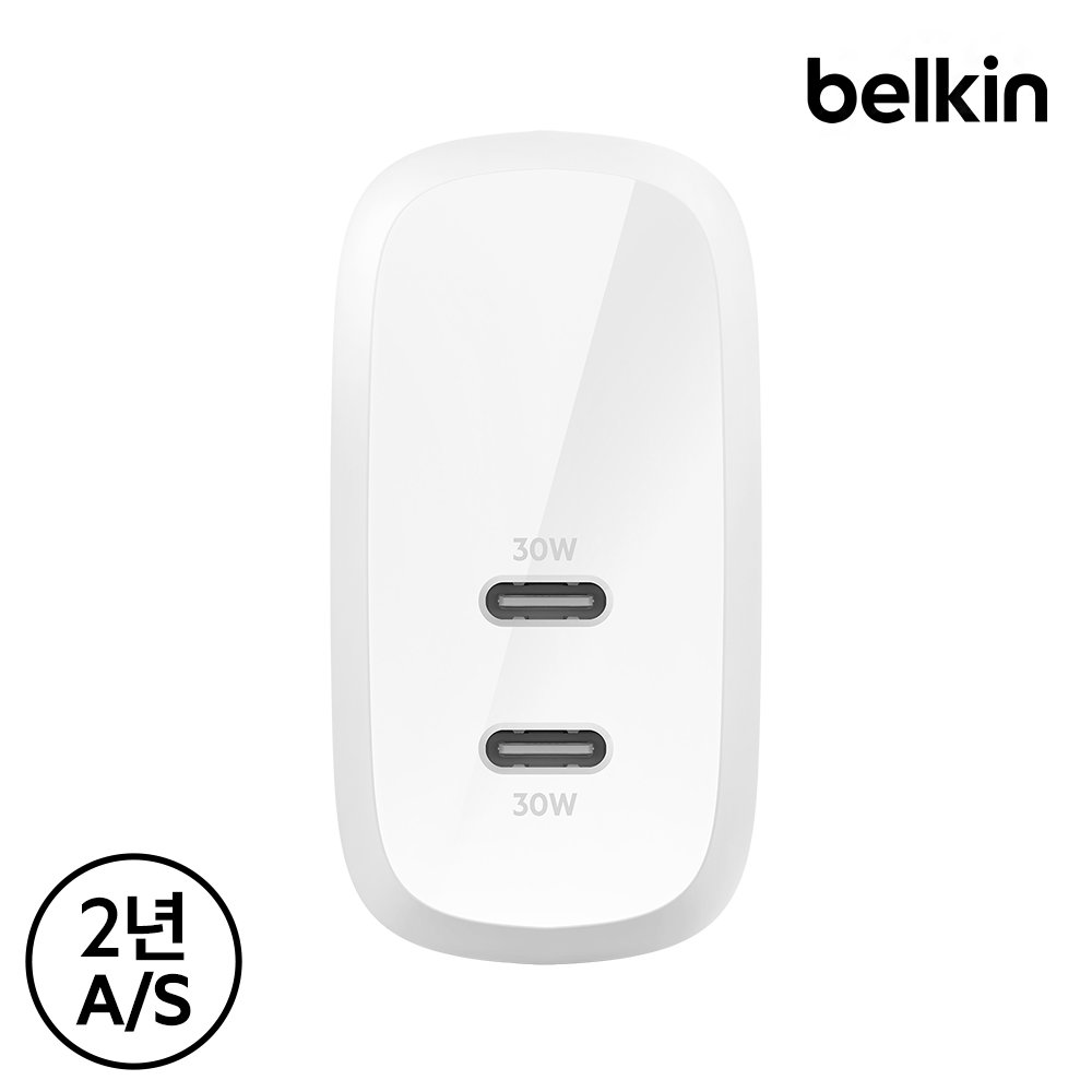 벨킨 60W 듀얼 C타입 PD 3.1 PPS 고속 충전기 WCB010kr 아이폰17 16 15 14 13 갤럭시 S26 S25 아이패드 프로 M4 갤럭시탭 호환 태블릿 충전 상세 이미지 1
