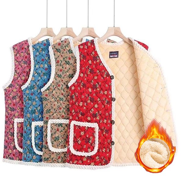 꽃무늬 김장 할머니 촌캉스 조끼 어르신 누빔 양털 융털 단추 남성 여성 보온 겨울 기모조끼 상세 이미지 1