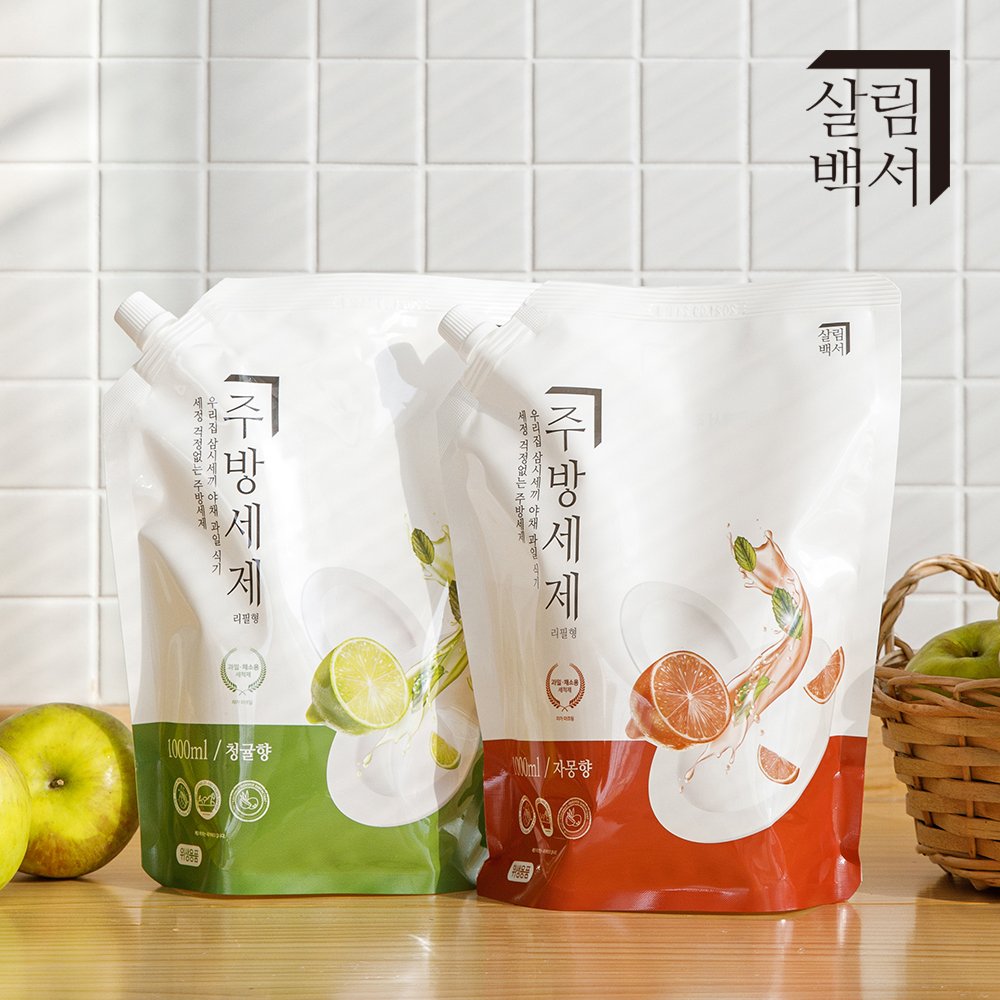 살림백서 천연유래98% 대용량 주방세제 리필 청귤향 1L, 1개 상세 이미지 2