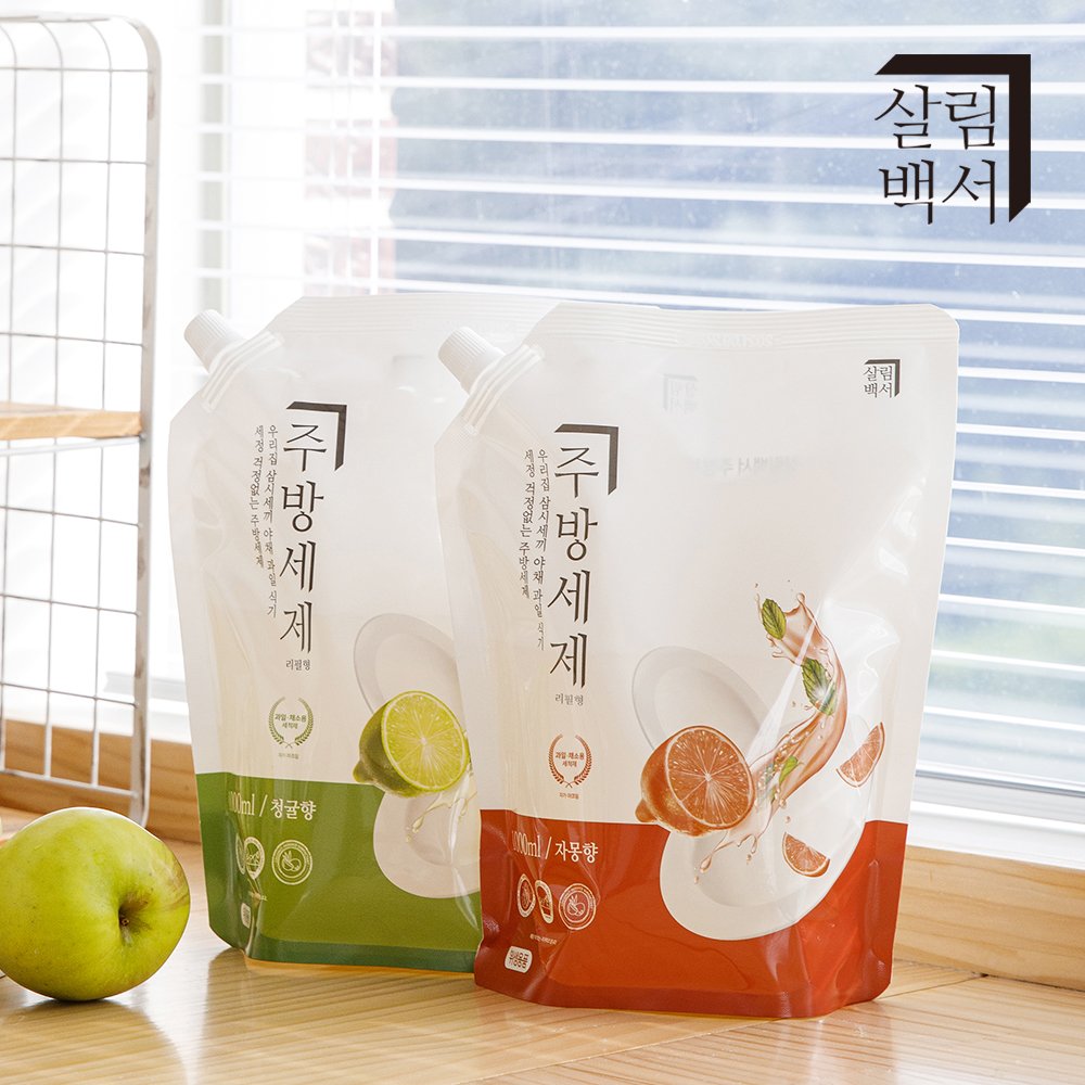 살림백서 천연유래98% 대용량 주방세제 리필 청귤향 1L, 1개 상세 이미지 1