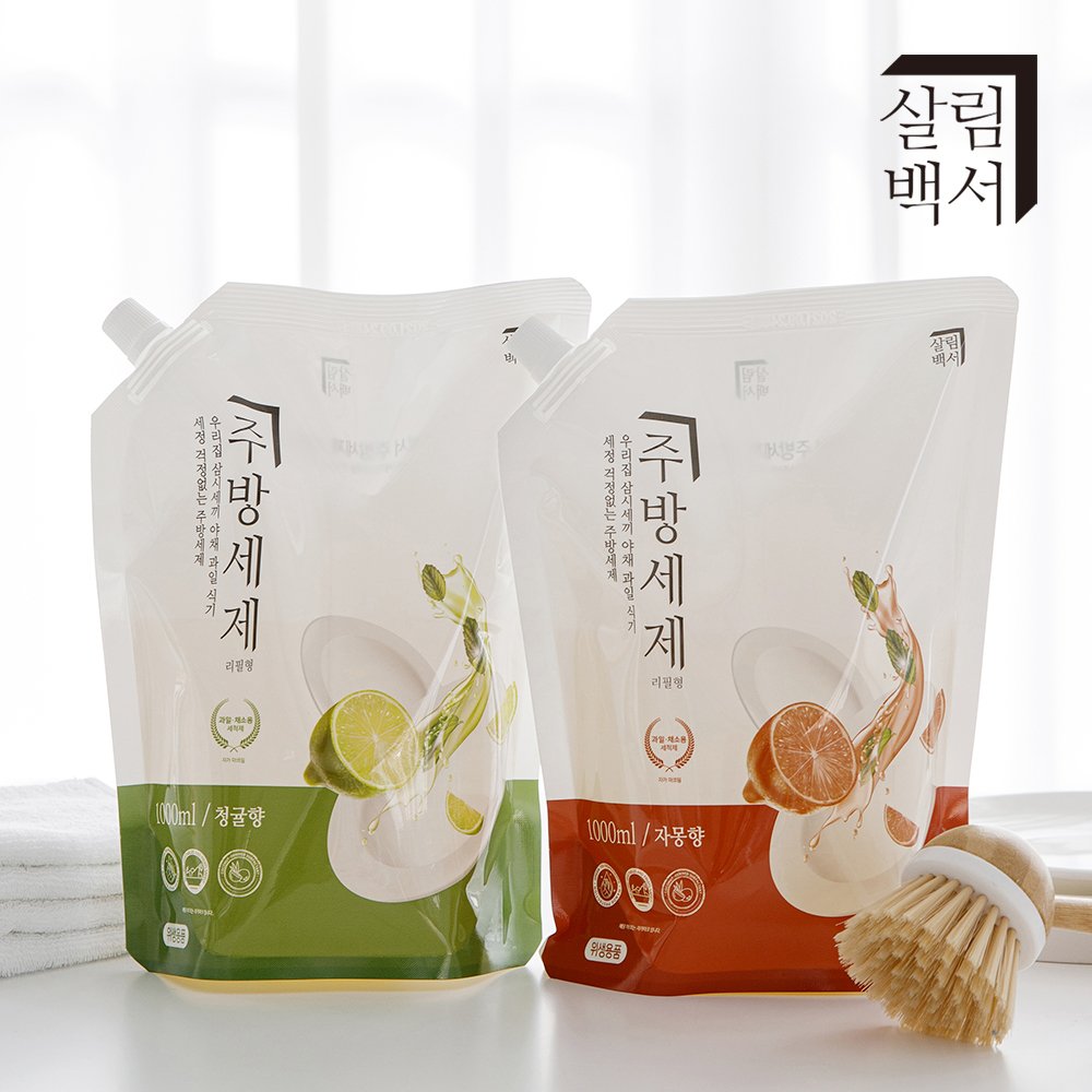 살림백서 천연유래98% 대용량 주방세제 리필 청귤향 1L, 1개 상세 이미지 2