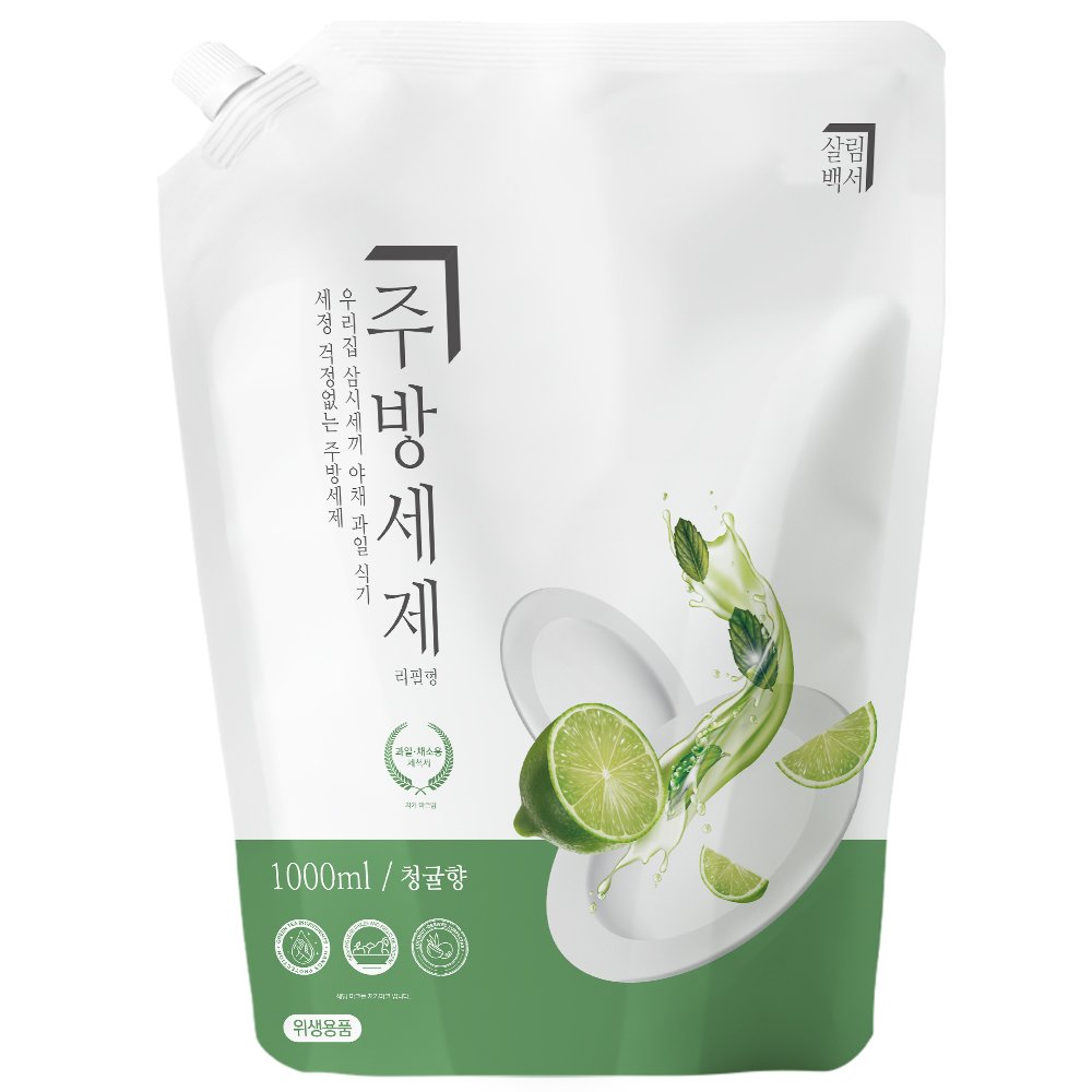 살림백서 천연유래98% 대용량 주방세제 리필 청귤향 1L, 1개 상세 이미지 1