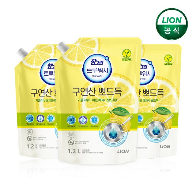 참그린 구연산뽀드득 주방세제 1.2L 리필x3개 상세 이미지 1